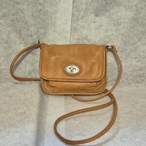 Fossil SL3010 Classic Camel Tan Genuine Leather Flap Crossbody Bag Turnlock